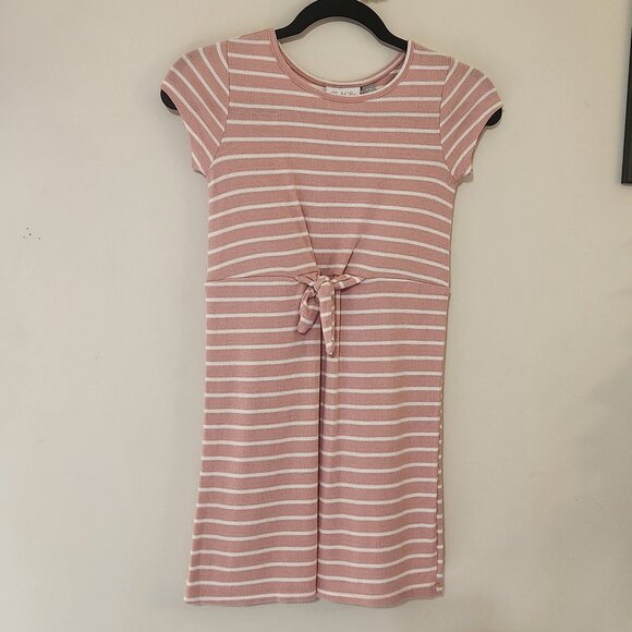 Children’s Place Girls M 7/8 Short Sleeve Pink Striped Front Bow Knit Dress - Picture 4 of 6